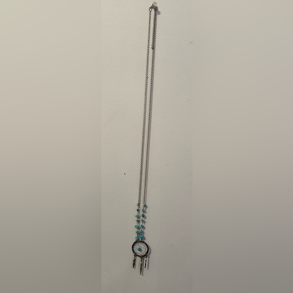 Teal, Long, Dream Catcher Necklace